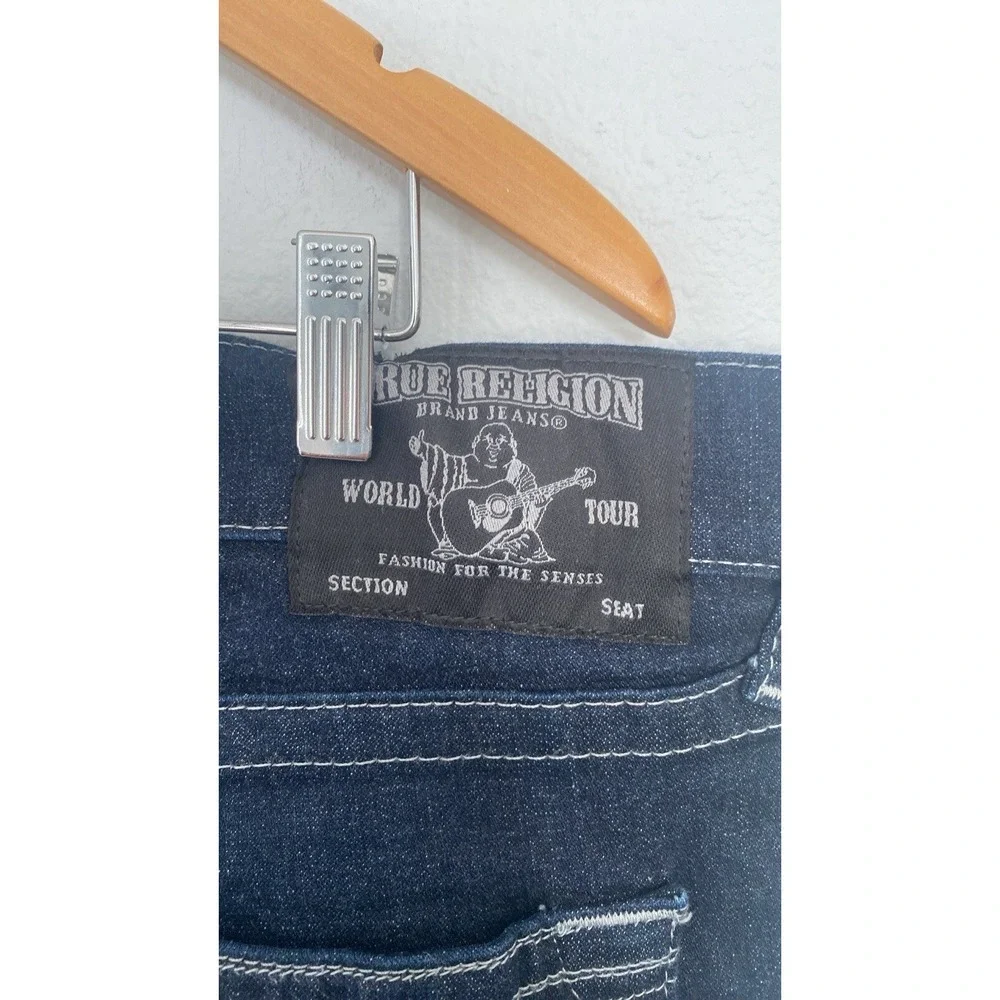 True Religion Jeans Men 42X33 Blue Denim‎ Moto Slim Run Stitch Double Knee